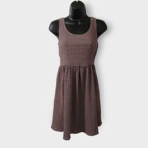 Disturbia Midora Crinkle Check Plaid Mini Skater Dress Pink Black Sz 2US Goth